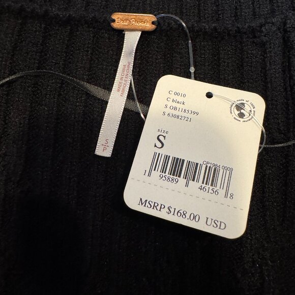 NWT Free People Emmaline Open Back Black Mini Cable Knit Sweater Dress Size S - Picture 4 of 13